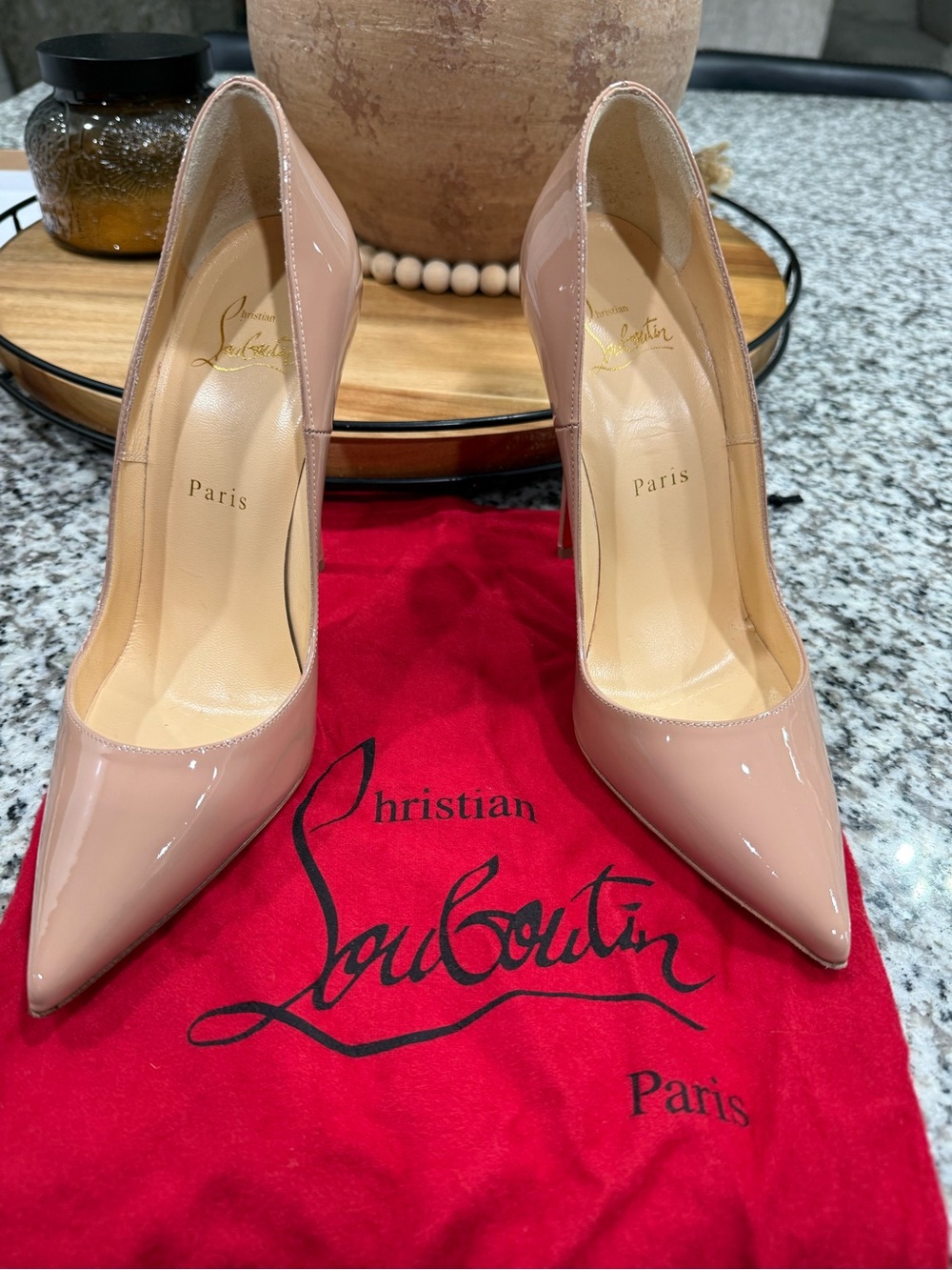 Christian Louboutin Kate Nude Patent Pointed-Toe Pumps